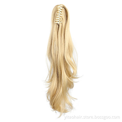 long wavy Ponytail Claw Hair 24 Inch Long Body Wave Ponytail hair Extension Synthetic Wrap Around Drawstring Hair with 1Clips